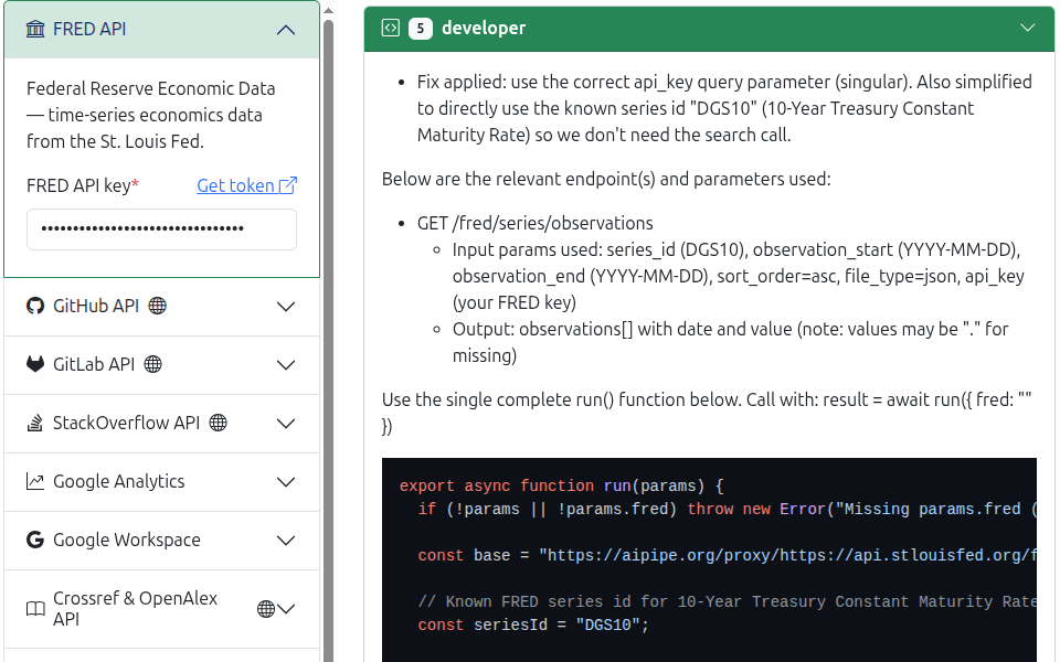 FRED API agent — self-corrects and fixes code